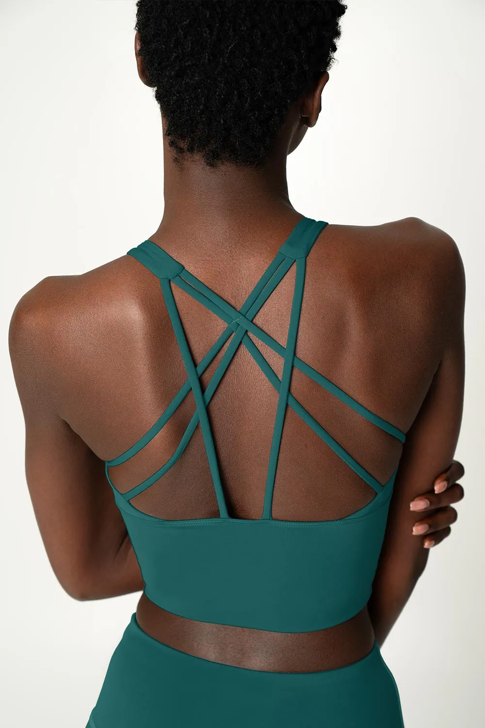 4 for $54 - Emerald Green Kelly Multi-Strap Back Long Line Padded Sports Bra - Women