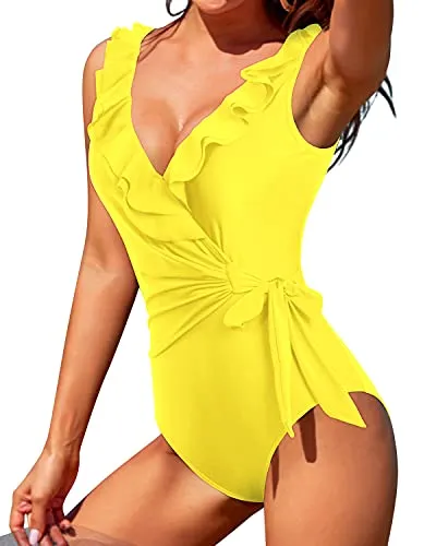 Adjustable Side-Tie Bow Swimsuits Sexy 1 Piece Swimsuits For Women-Neon Yellow