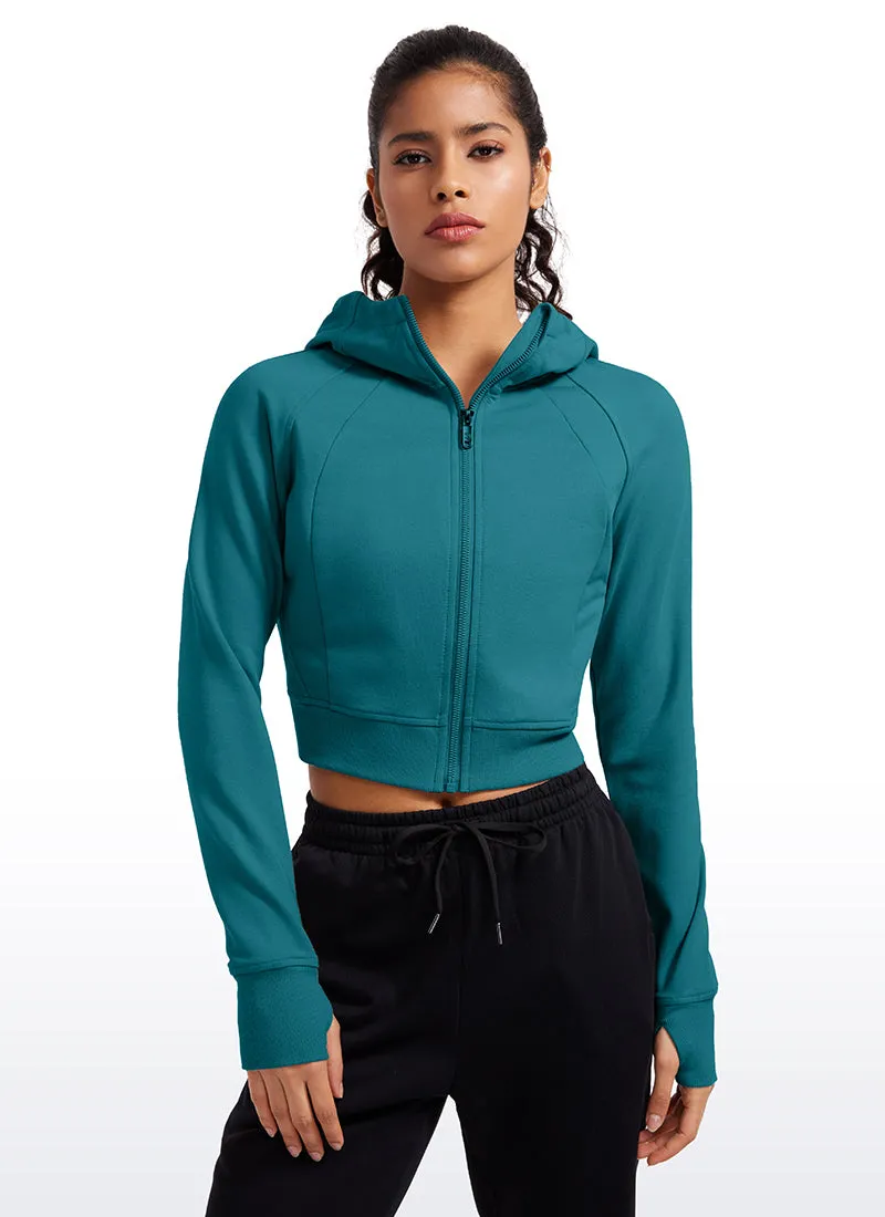 Amenity Cropped Full Zip Hoodies with Thumb Holes