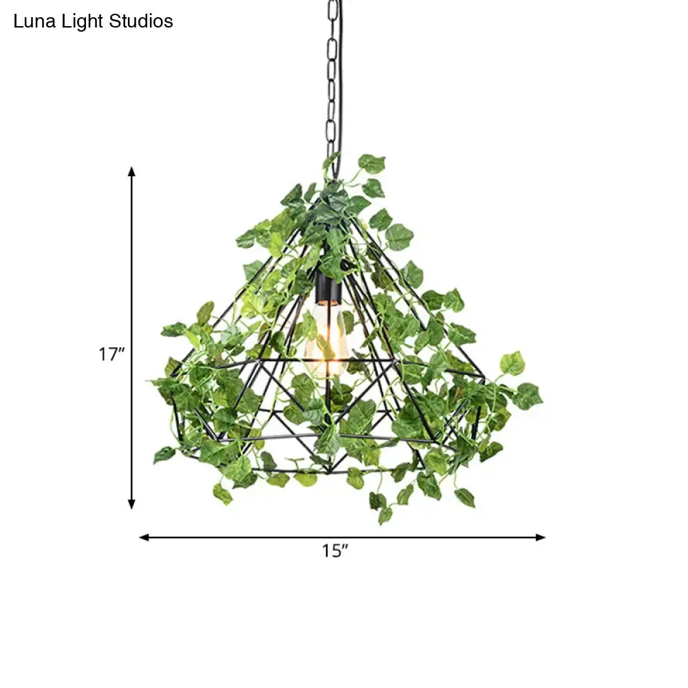 Black Antique Metal Diamond Pendant Lamp - LED Plant Suspension Light for Restaurants - 10"/15"/18" Width