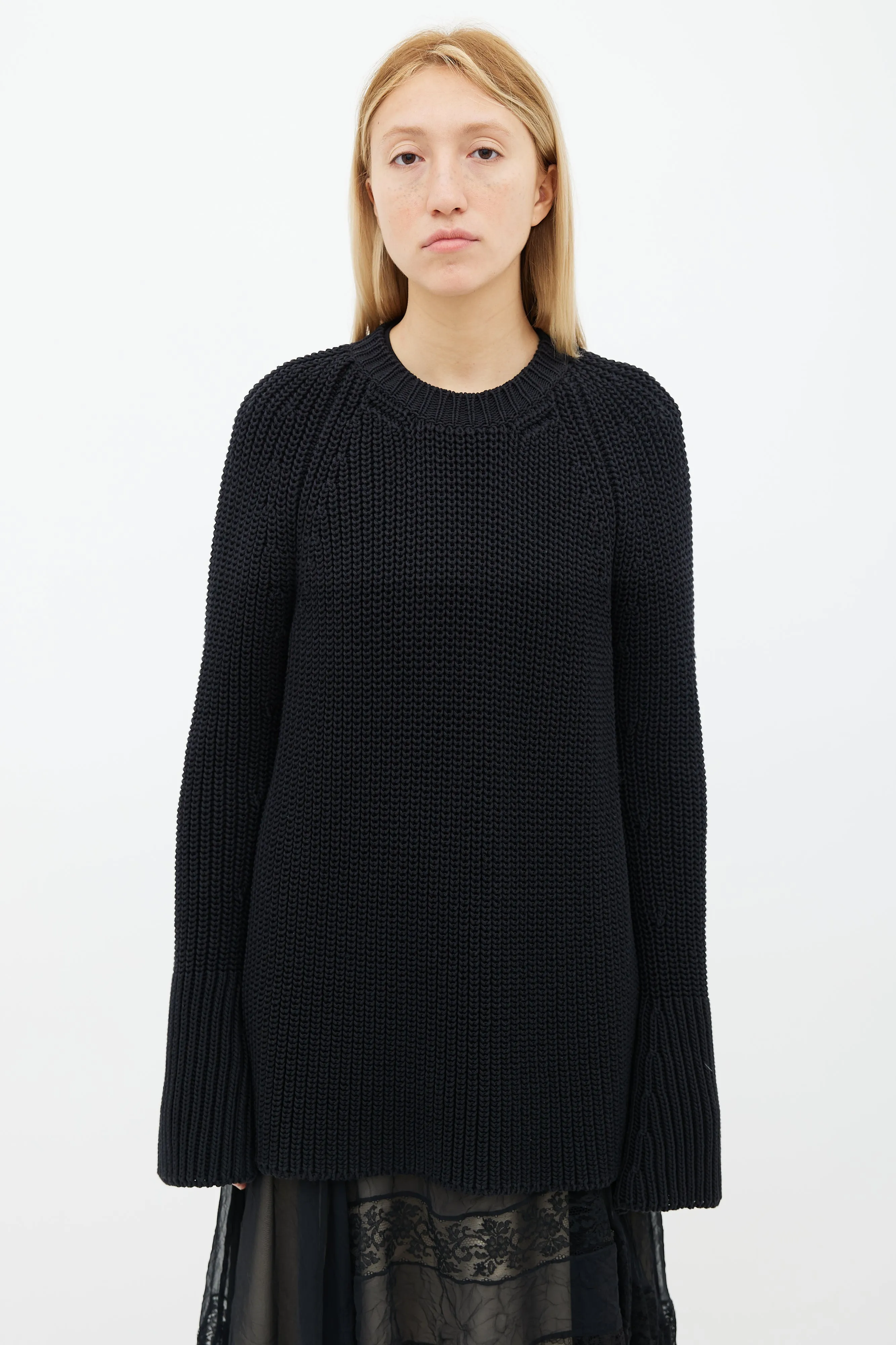 Black Knit Mix Oversized Sweater