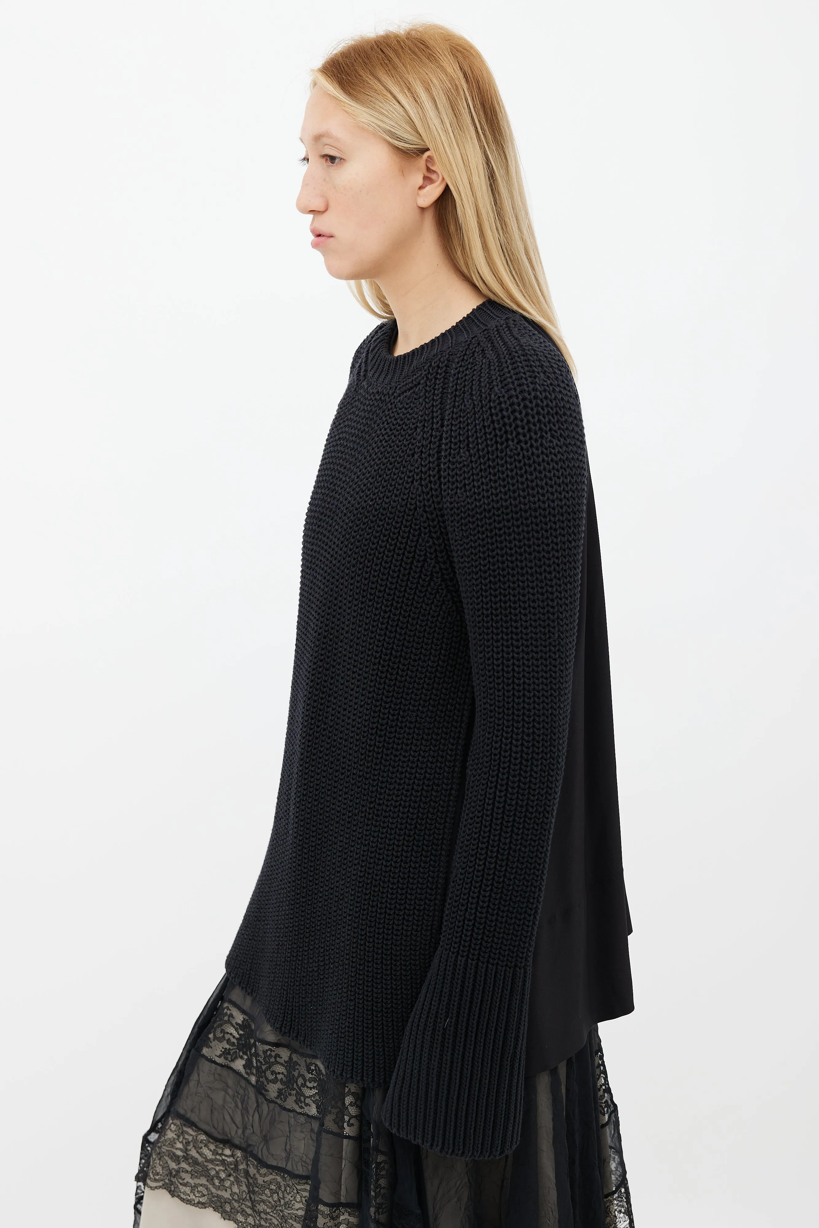 Black Knit Mix Oversized Sweater