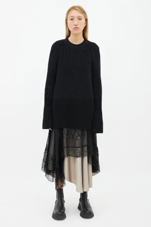 Black Knit Mix Oversized Sweater