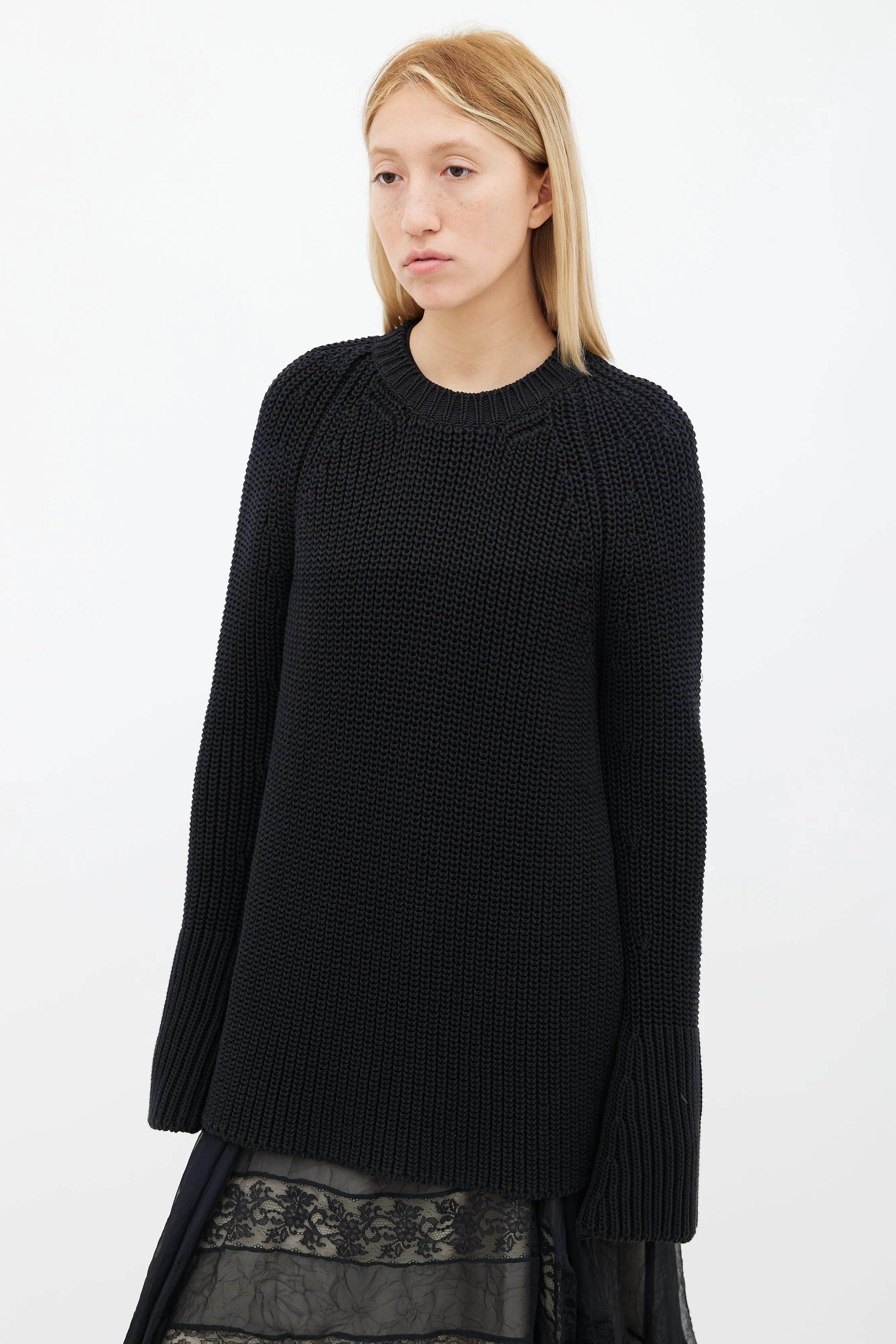 Black Knit Mix Oversized Sweater