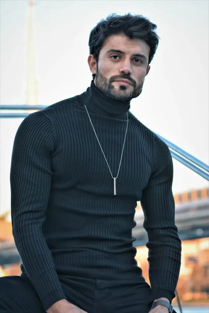 Black Striped Turtleneck