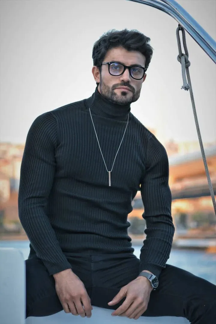 Black Striped Turtleneck