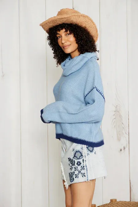 Blue Cowl Neck Sweater