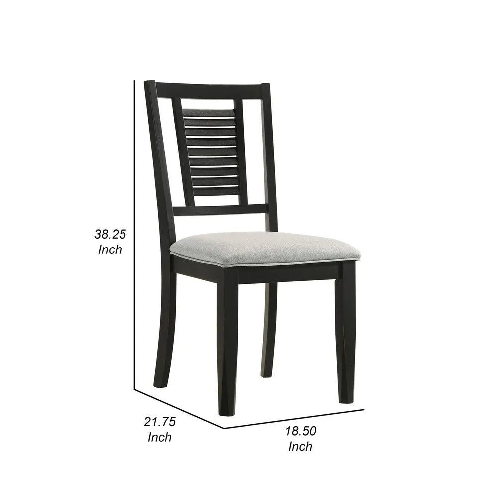 Brar Dining Chair Set of 2, Ladder Back, Black Washed, Light Gray, 19 Inch By Casagear Home