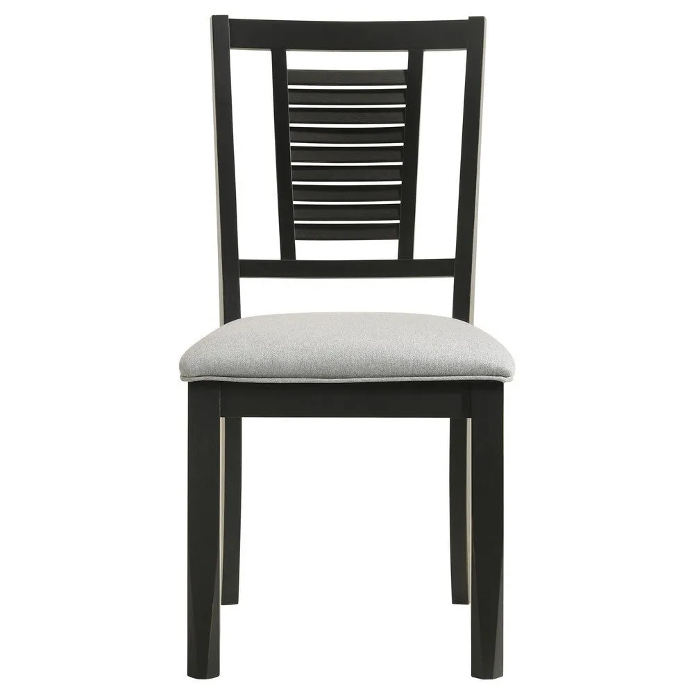 Brar Dining Chair Set of 2, Ladder Back, Black Washed, Light Gray, 19 Inch By Casagear Home