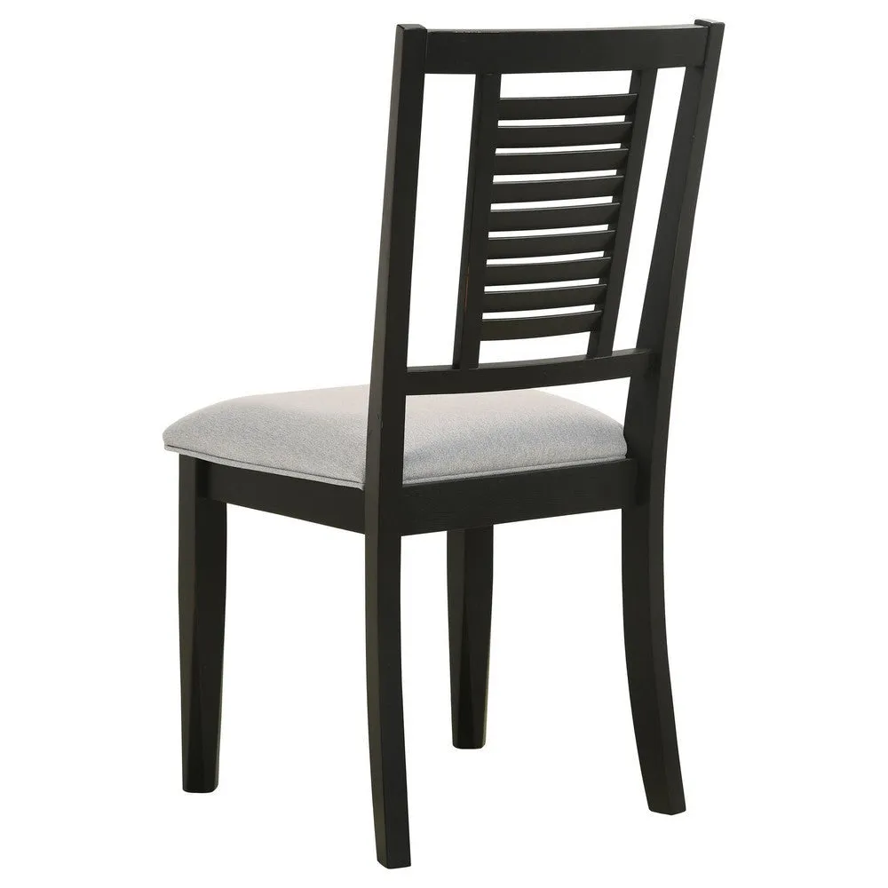 Brar Dining Chair Set of 2, Ladder Back, Black Washed, Light Gray, 19 Inch By Casagear Home