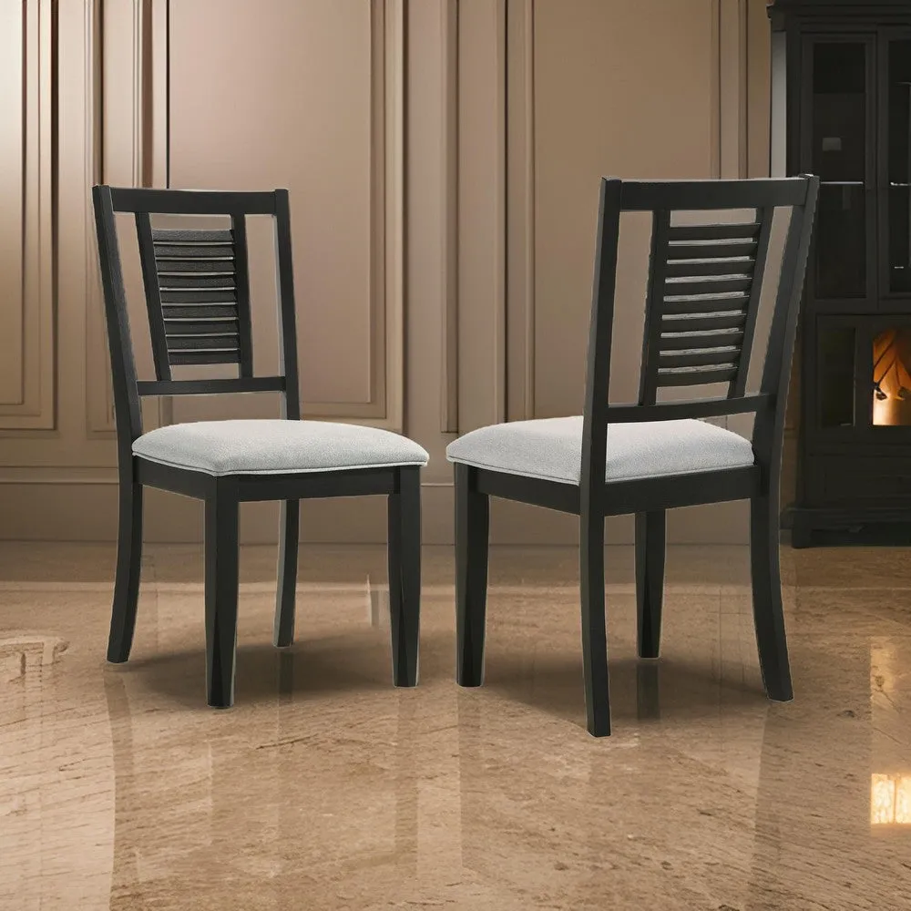 Brar Dining Chair Set of 2, Ladder Back, Black Washed, Light Gray, 19 Inch By Casagear Home