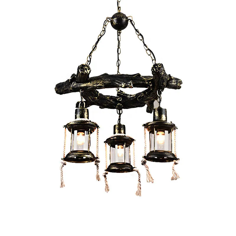 Coastal Bronze 3-Light Chandelier with Clear Glass Pendant Lamp - Kerosene Inspired Fixture