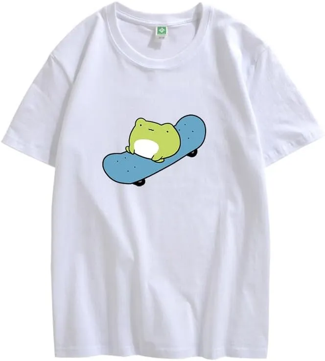 CORIRESHA Cute Frog T-Shirt Crewneck Short Sleeve Casual Unisex Skateboard Top