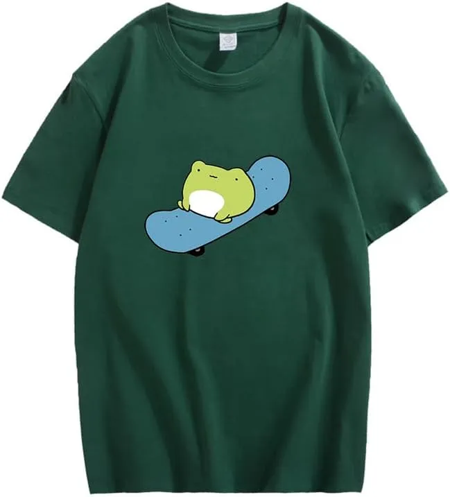 CORIRESHA Cute Frog T-Shirt Crewneck Short Sleeve Casual Unisex Skateboard Top