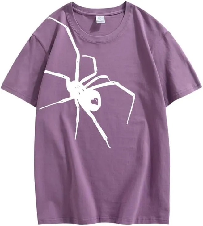 CORIRESHA Teen Halloween Spider Graphics T-Shirt Simple Crewneck Short Sleeve Summer Top