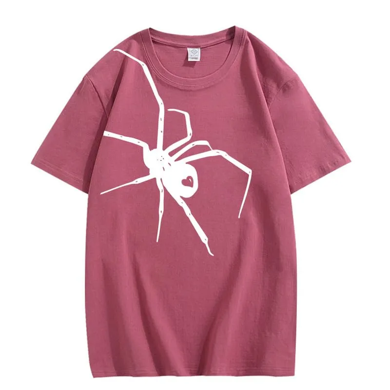 CORIRESHA Teen Halloween Spider Graphics T-Shirt Simple Crewneck Short Sleeve Summer Top