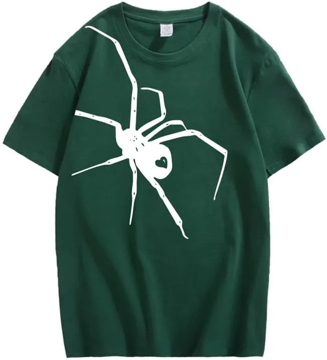 CORIRESHA Teen Halloween Spider Graphics T-Shirt Simple Crewneck Short Sleeve Summer Top