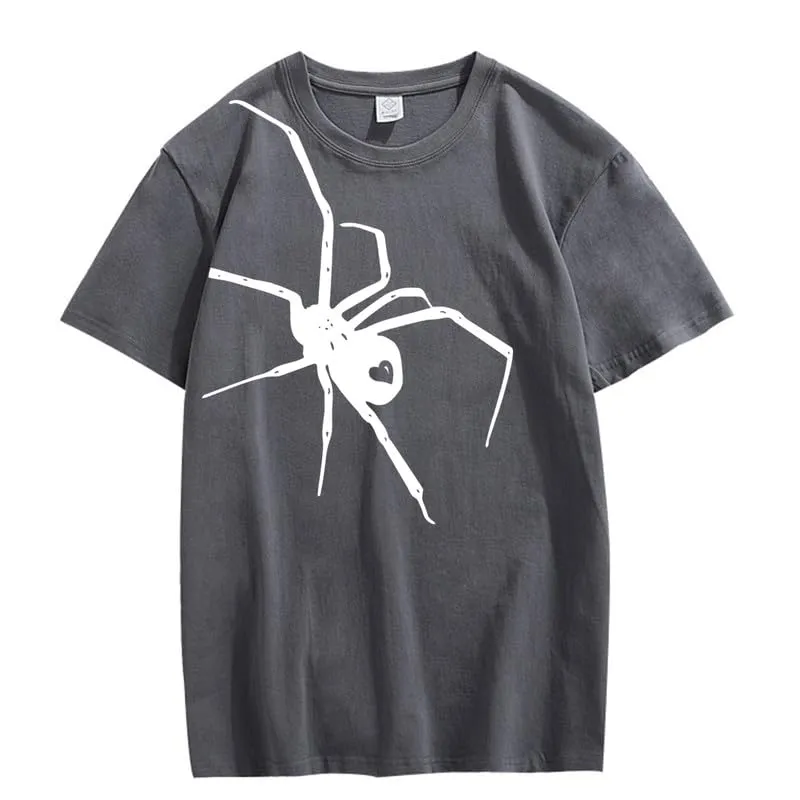 CORIRESHA Teen Halloween Spider Graphics T-Shirt Simple Crewneck Short Sleeve Summer Top