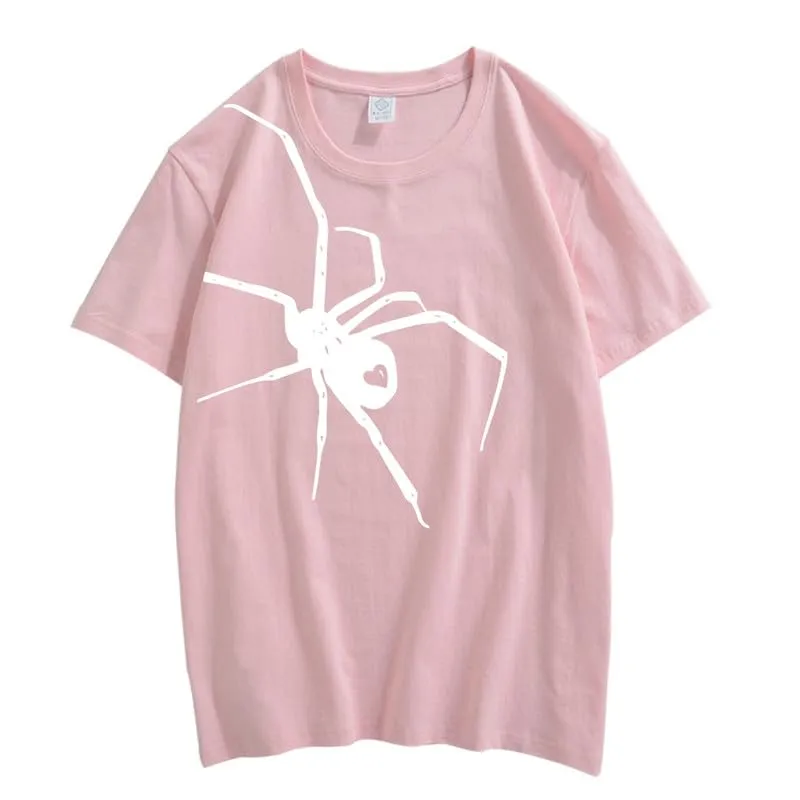 CORIRESHA Teen Halloween Spider Graphics T-Shirt Simple Crewneck Short Sleeve Summer Top