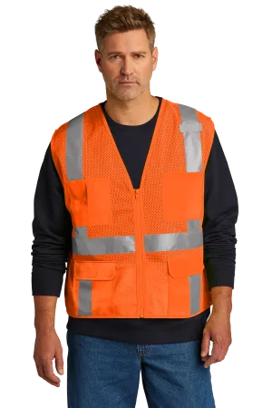 CornerStone® ANSI 107 Class 2 Mesh Six-Pocket Zippered Vest - Safety Orange