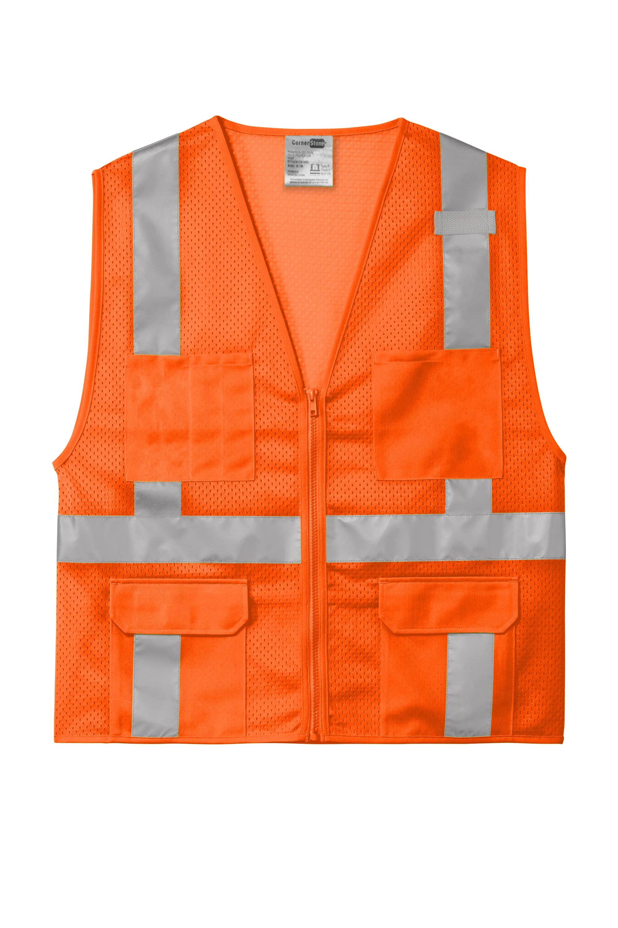 CornerStone® ANSI 107 Class 2 Mesh Six-Pocket Zippered Vest - Safety Orange