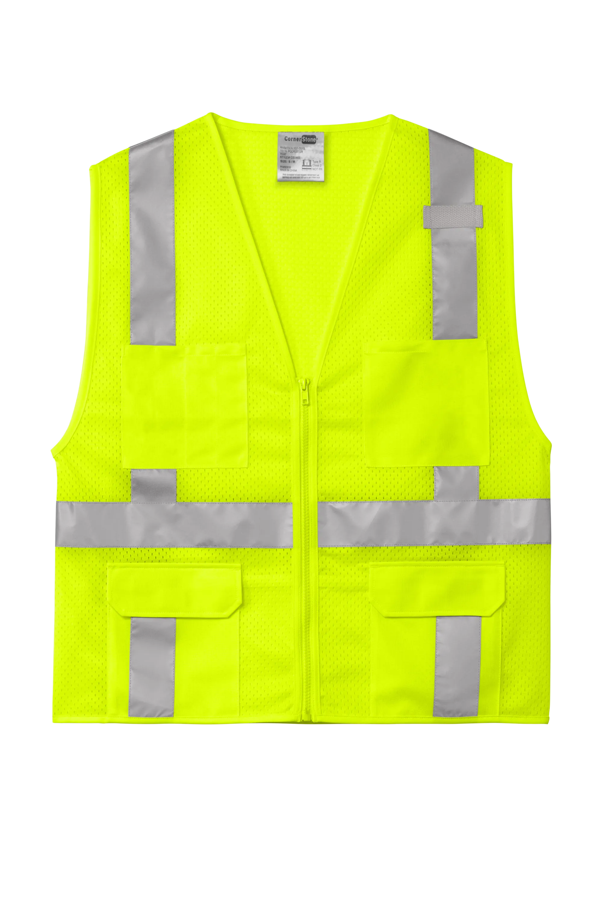 CornerStone® ANSI 107 Class 2 Mesh Six-Pocket Zippered Vest - Safety Yellow