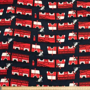 Dalmatian Dogs & Fire Fighting Truck on Navy Printed Flannelette Design-16