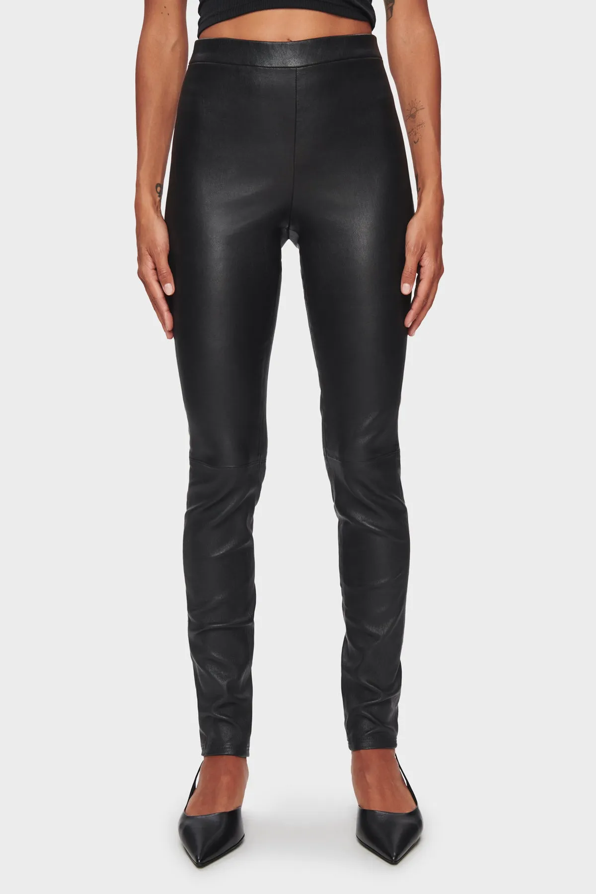 DSTLD Women's Leather Leggings in Black