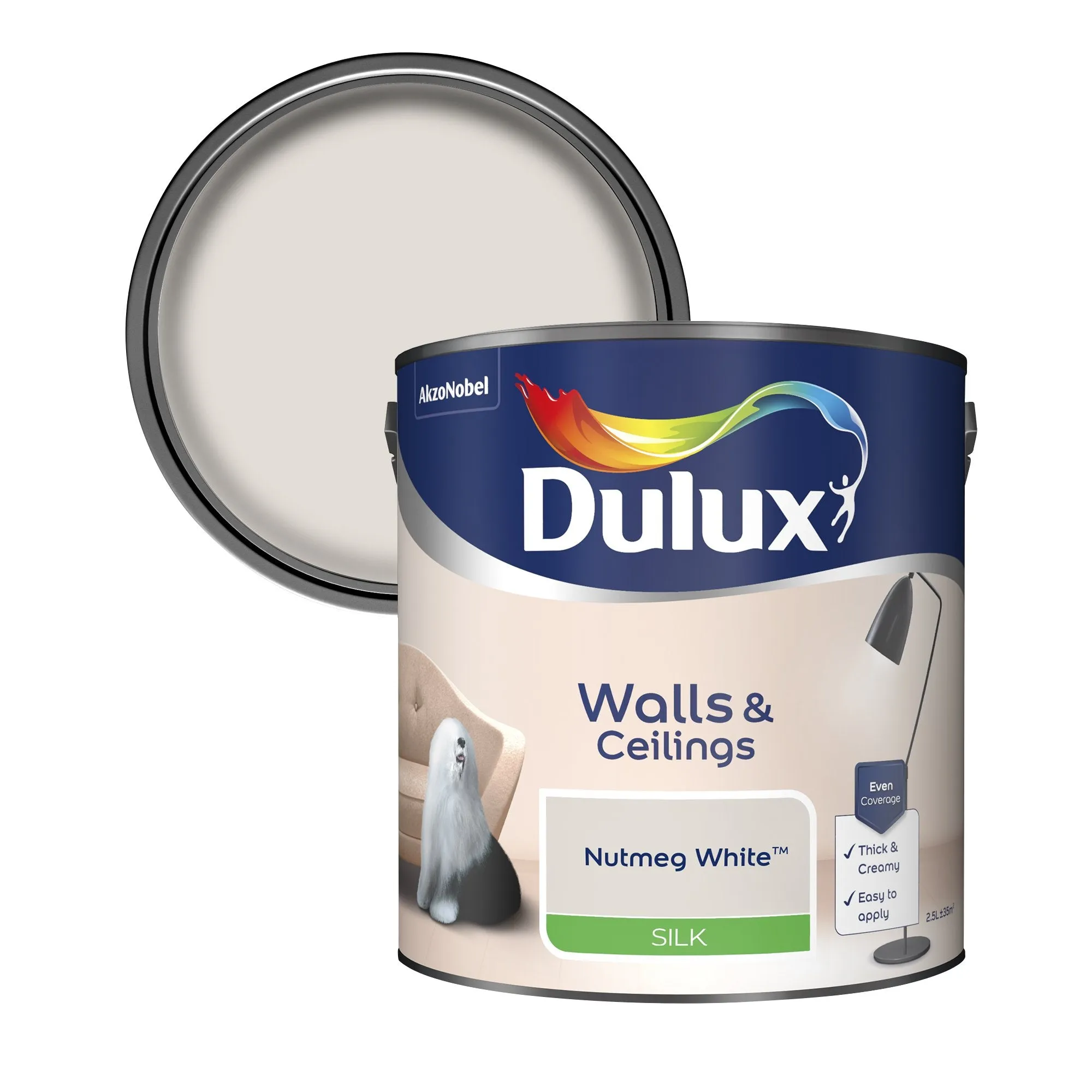 Dulux Silk Emulsion Paint For Walls And Ceilings - Nutmeg White 2.5L