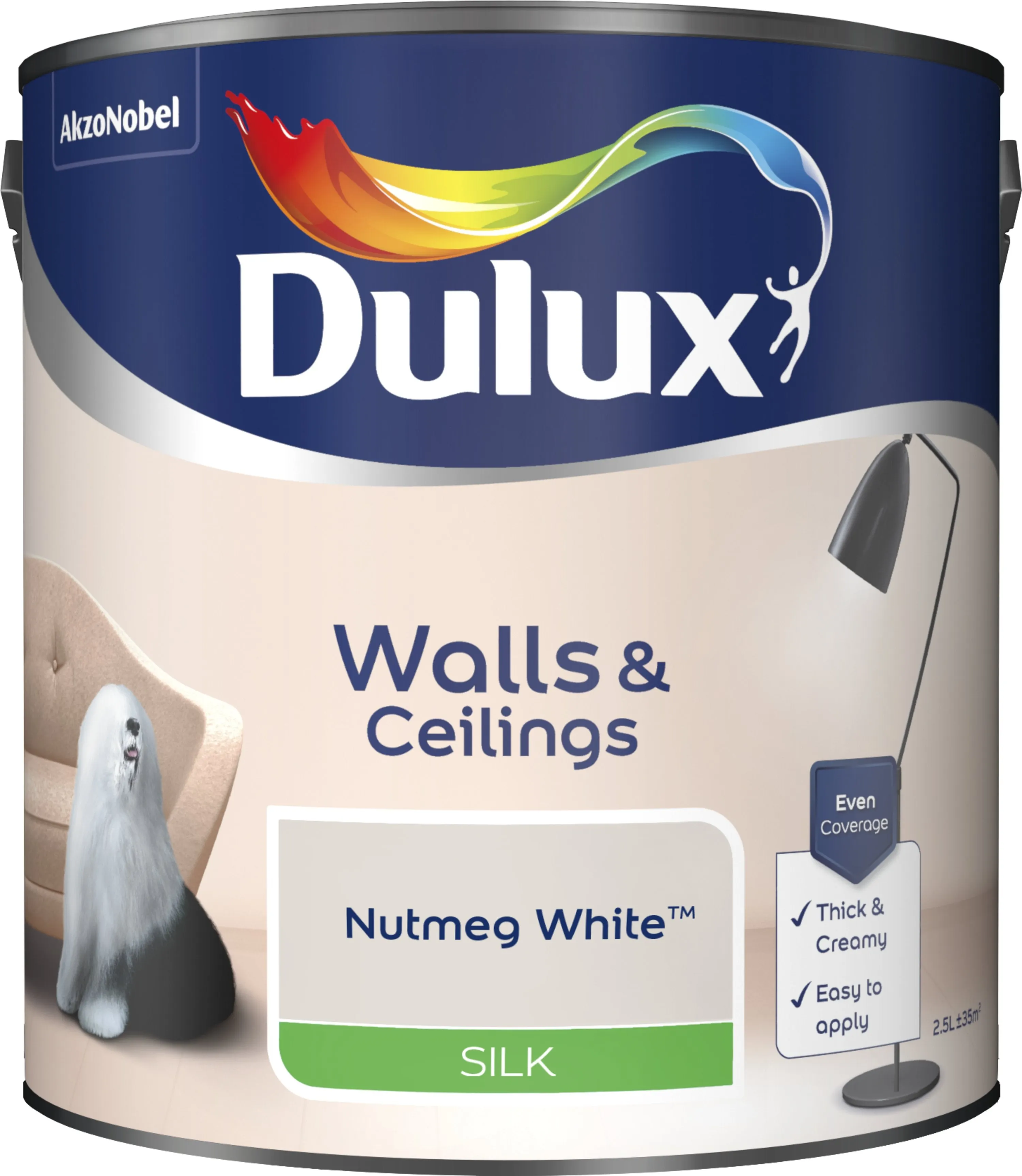 Dulux Silk Emulsion Paint For Walls And Ceilings - Nutmeg White 2.5L