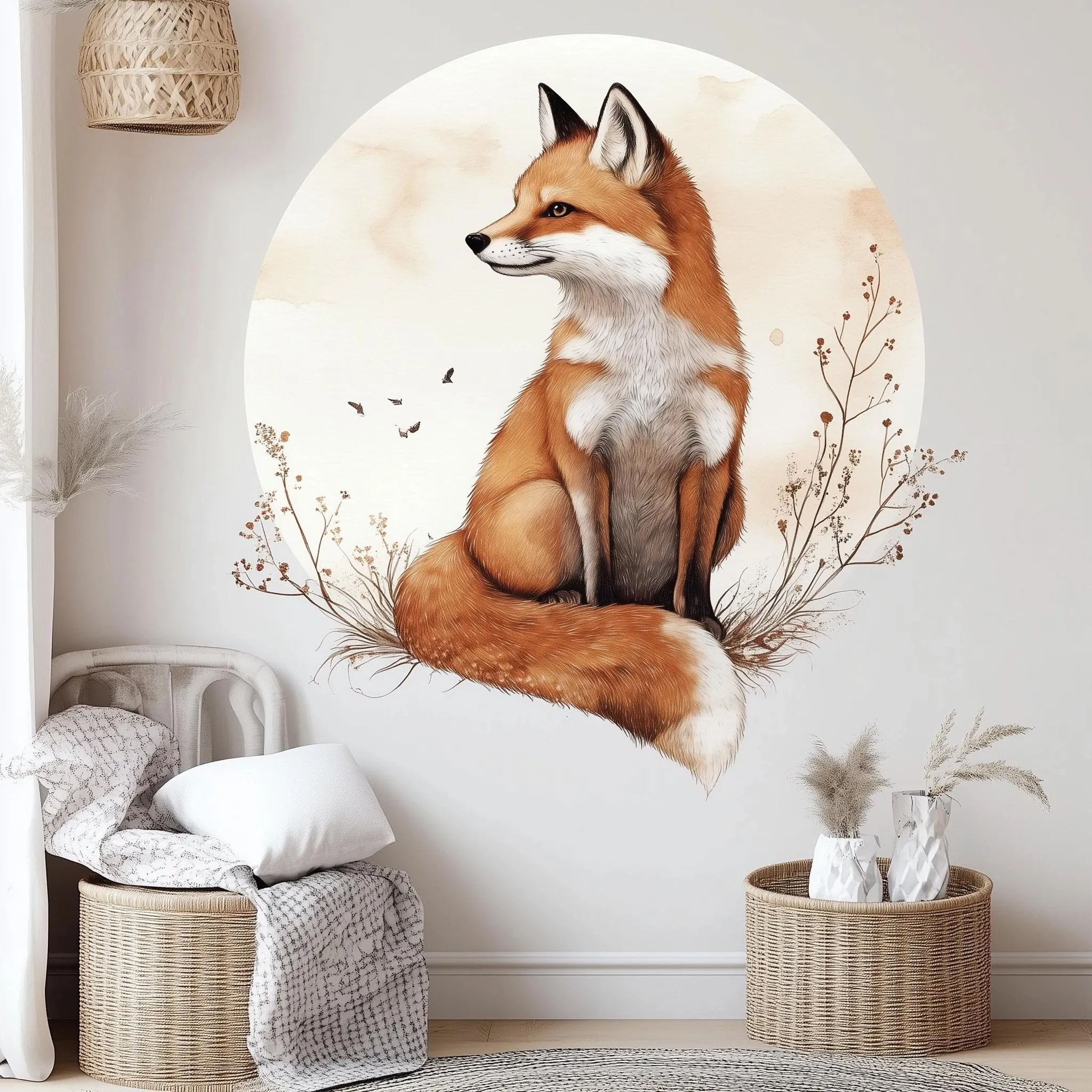 Elegant Fox Wall Decal | Fox Nursery Wall Art | Forest Animal Wall Sticker for Baby Room or Kids Room Decor | Large Removable Vinyl Sticker