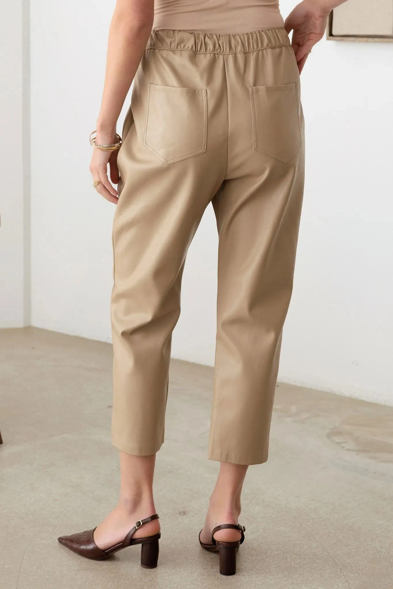 Faux Leather Drawstring Ankle Pants