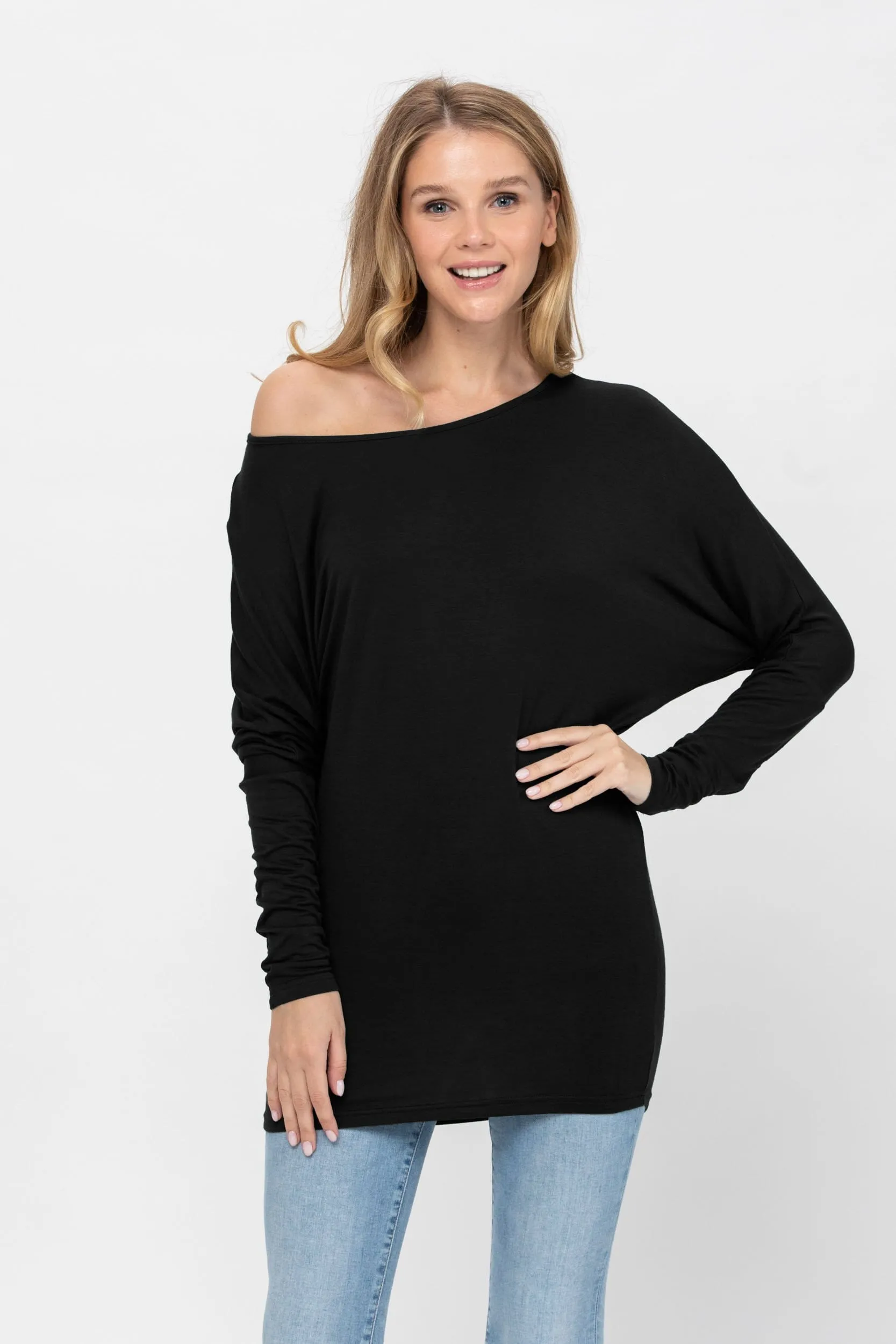 Flowy Comfort Draped Long Sleeve Batwing Dolman Top S-XL Plus Size