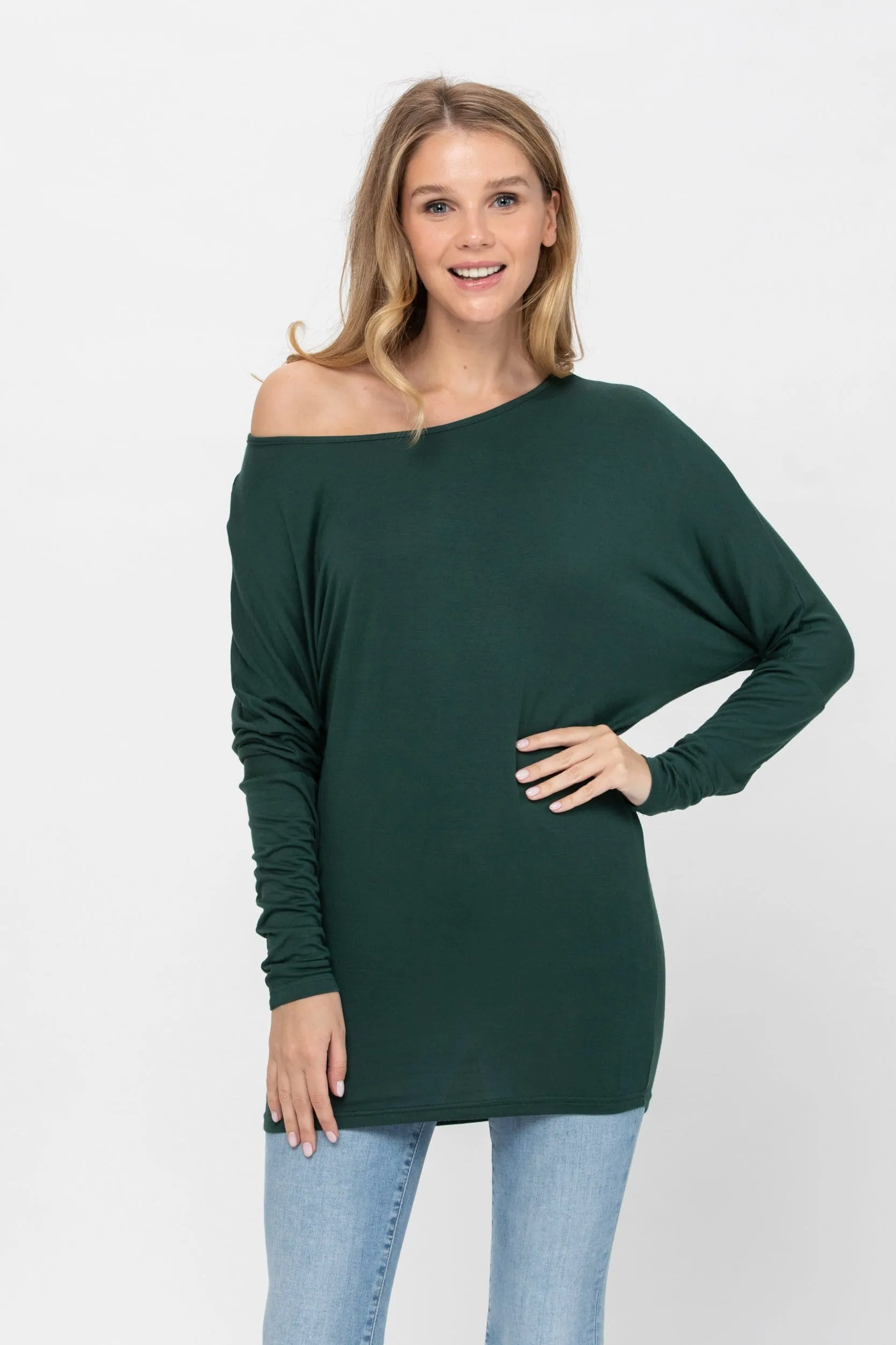 Flowy Comfort Draped Long Sleeve Batwing Dolman Top S-XL Plus Size