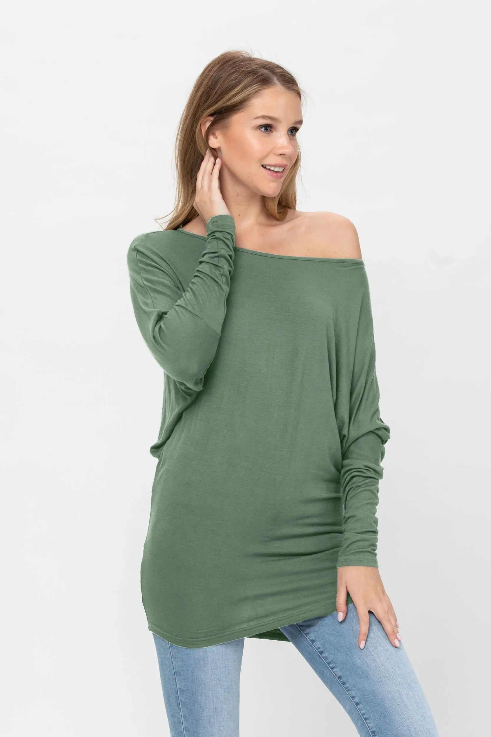 Flowy Comfort Draped Long Sleeve Batwing Dolman Top S-XL Plus Size