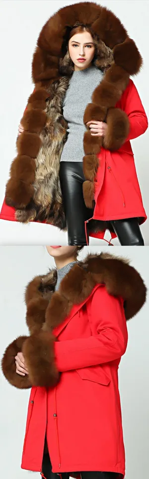 Fur-Lined, Hooded & Trimmed Parka Coat - Various Colors to choose from