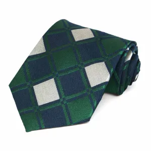 Green and Navy Blue Regional Check Cotton/Silk Necktie