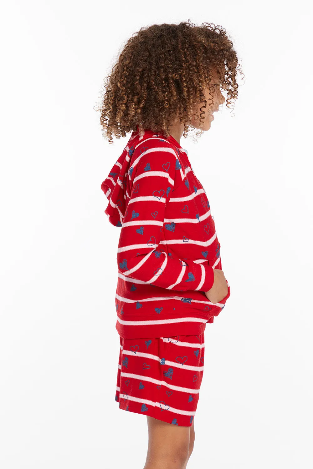 Heart Stripe Girls Zip-up Hoodie