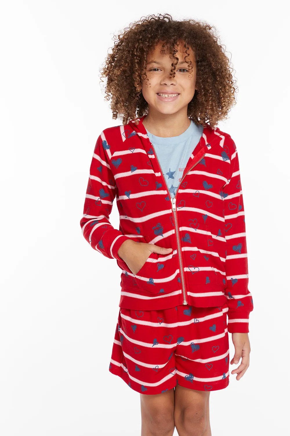 Heart Stripe Girls Zip-up Hoodie