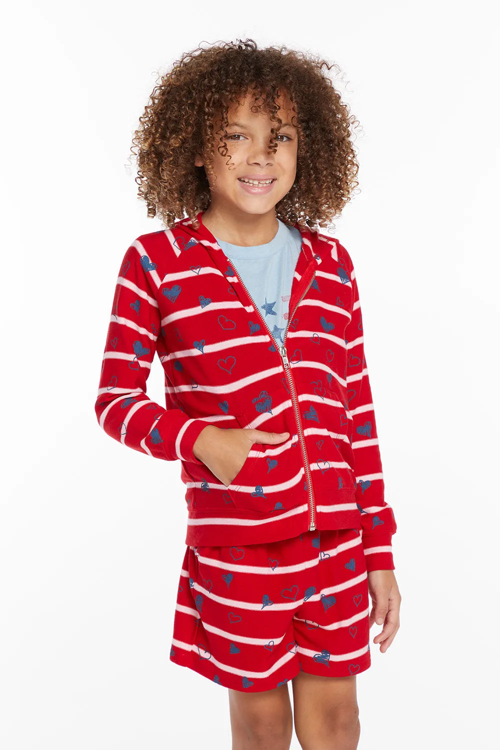 Heart Stripe Girls Zip-up Hoodie