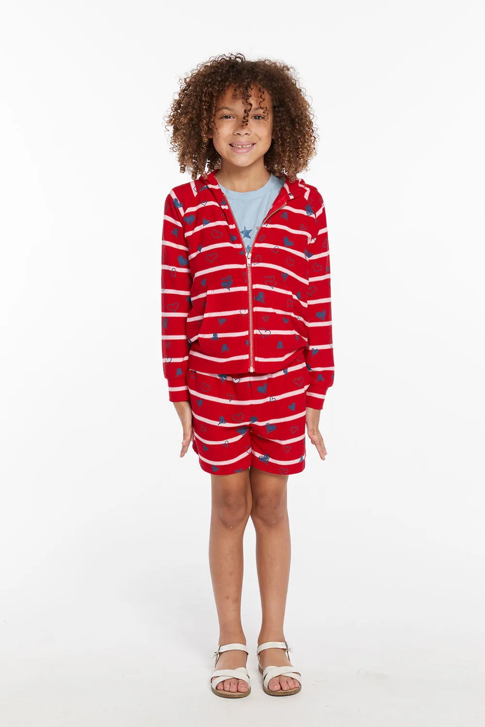 Heart Stripe Girls Zip-up Hoodie