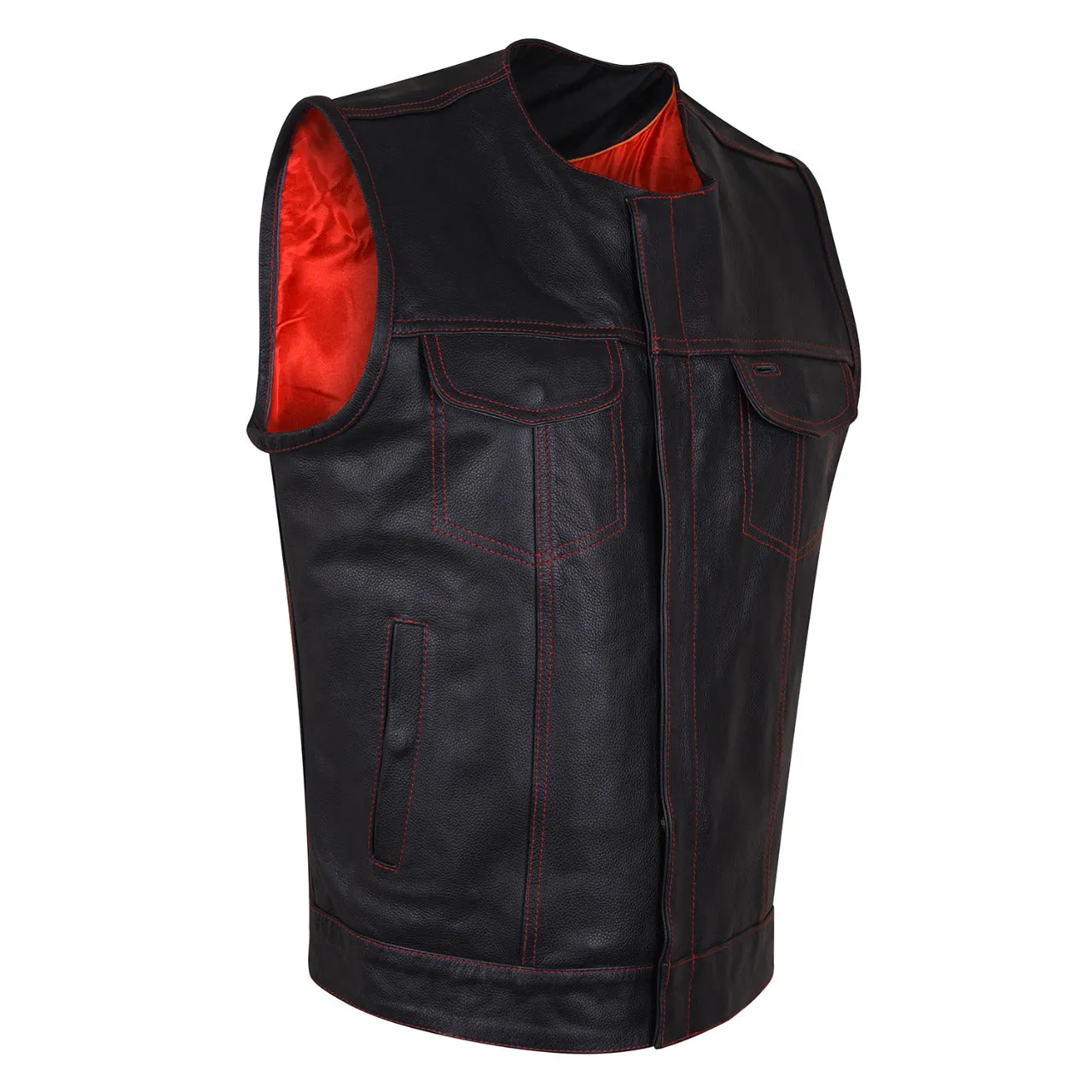 HMM919R Men's Leather Club Vest Quick Access Gun Pocket with Red Liner