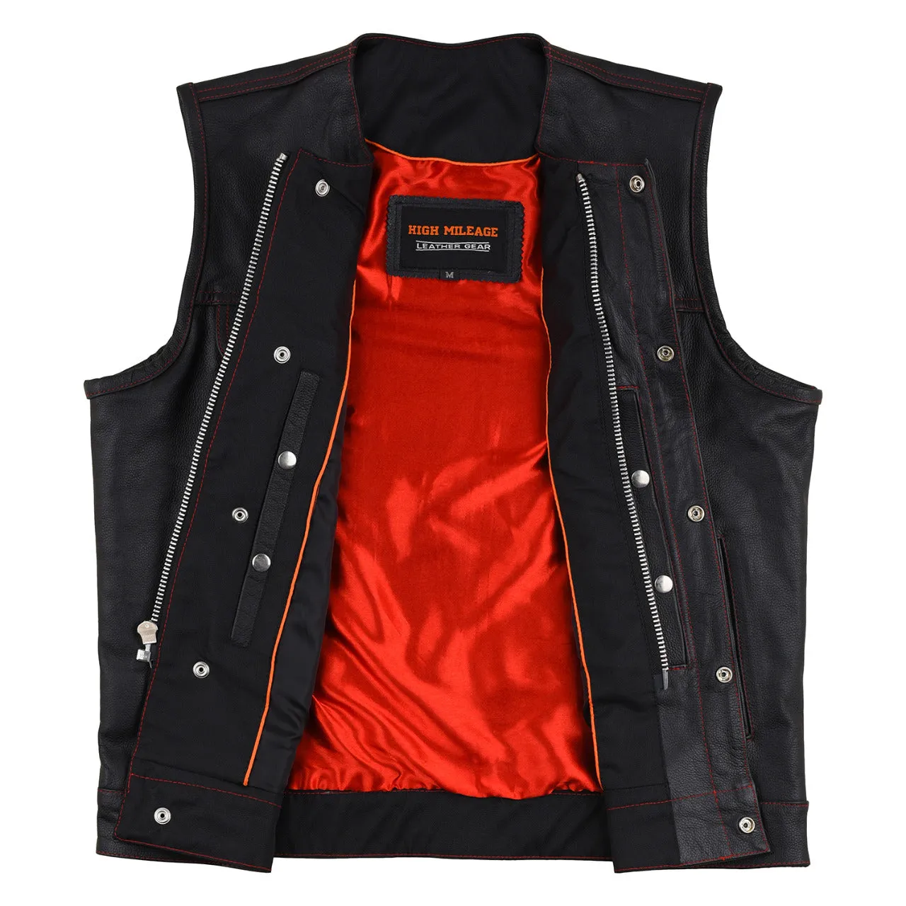 HMM919R Men's Leather Club Vest Quick Access Gun Pocket with Red Liner