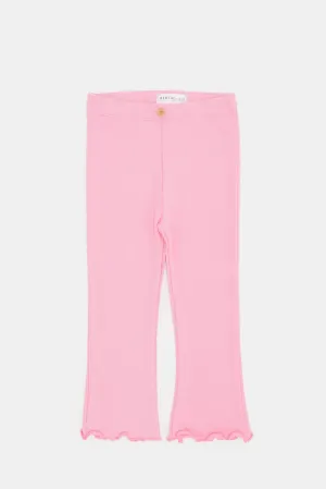 Infant Girls Solid Pink Pocket Bell Bottom Leggings