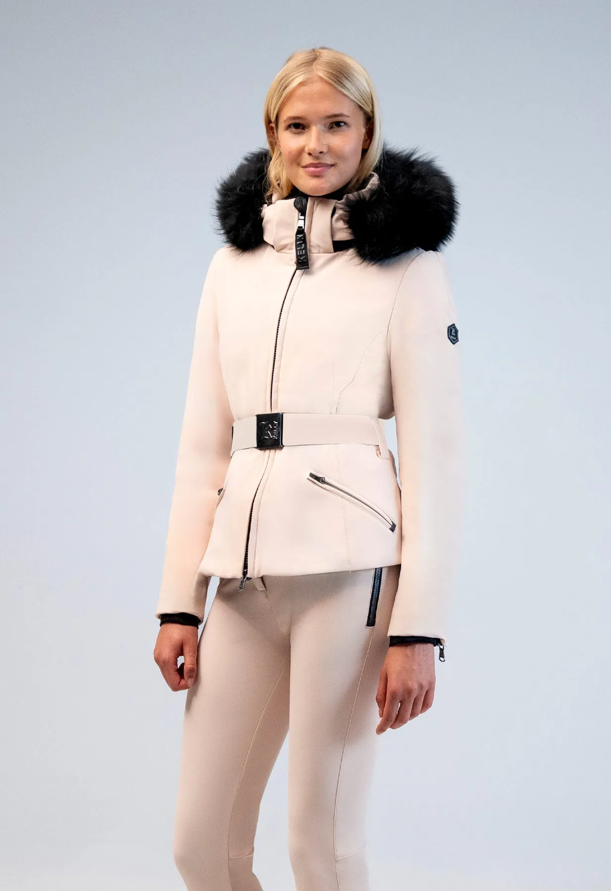 Kelly by Sissy Bailey Beige Ski Jacket with Fur Trimmed Hood