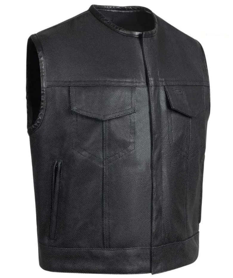 Legendary 'Holy Trinity' Cropped Perforated Leather Motorcycle Vest