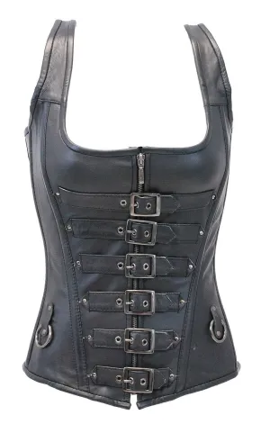 Long Body 6 Buckle Leather Corset w/Boning #LH1318BUCK