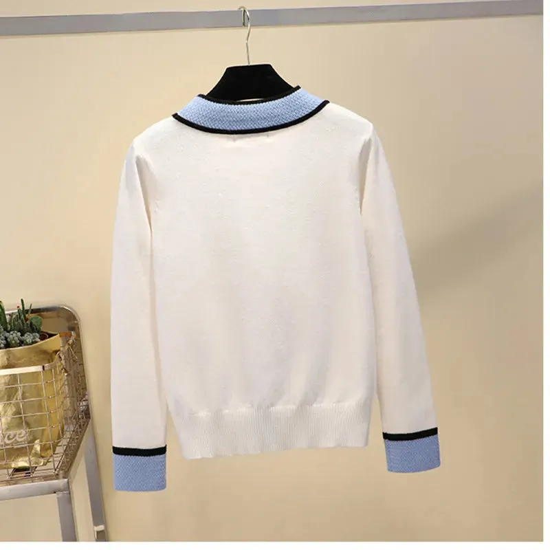 Luxury Designer Brand Knitted Sweater for Women V Neck Contrast Color Buttons Knitted Cardigan Sweater CX200801