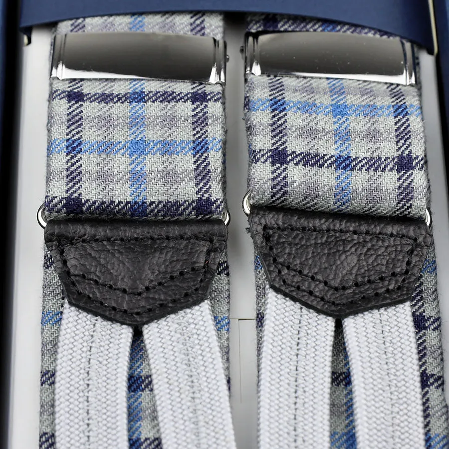 Maison Hellard Linen Braces - Grey Gun Club Check