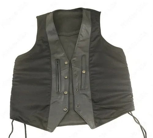 Mens Made in USA Black Naked Leather Motorcycle Vest Solid Back Gun Concealment Pockets